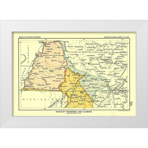 Tennessee - Alabama - Hoen 1896 White Modern Wood Framed Art Print by Hoen