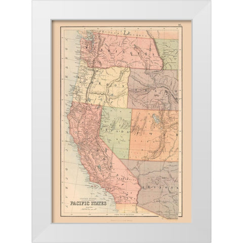Pacific States of US - Black 1867 White Modern Wood Framed Art Print by Black