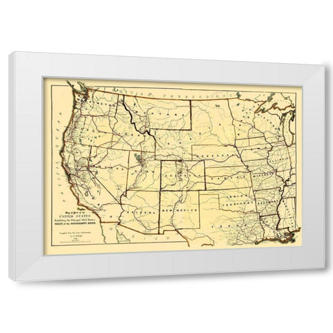 Mail Routes West of the Mississippi River White Modern Wood Framed Art Print by Boyd