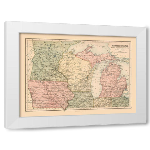 Western States of US - Black 1867 White Modern Wood Framed Art Print by Black
