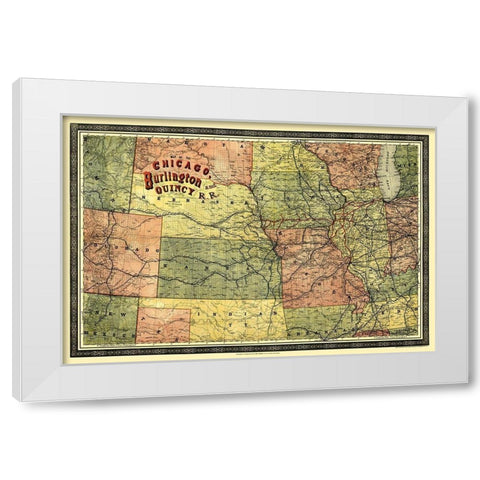 Chicago, Burlington and Quincy Railroad 1879 White Modern Wood Framed Art Print by Heubach