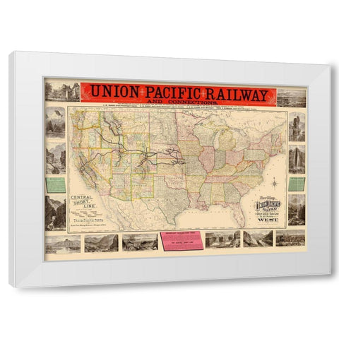 Union Pacific Railway - Rand McNally 1883 White Modern Wood Framed Art Print by Rand McNally
