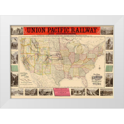 Union Pacific Railway - Rand McNally 1883 White Modern Wood Framed Art Print by Rand McNally
