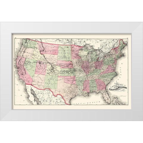 United States Railroads - Hitchcock 1877 White Modern Wood Framed Art Print by Hitchcock