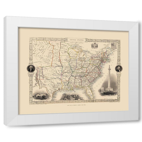 United States - Tallis 1851 White Modern Wood Framed Art Print by Tallis