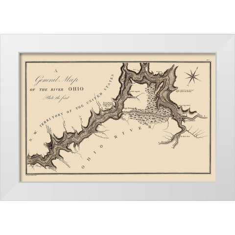 Ohio River - Collot 1796 White Modern Wood Framed Art Print by Collot