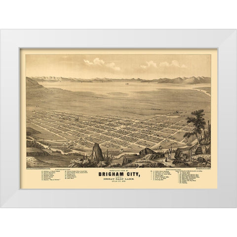 Brigham Utah - Glover 1875  White Modern Wood Framed Art Print by Glover