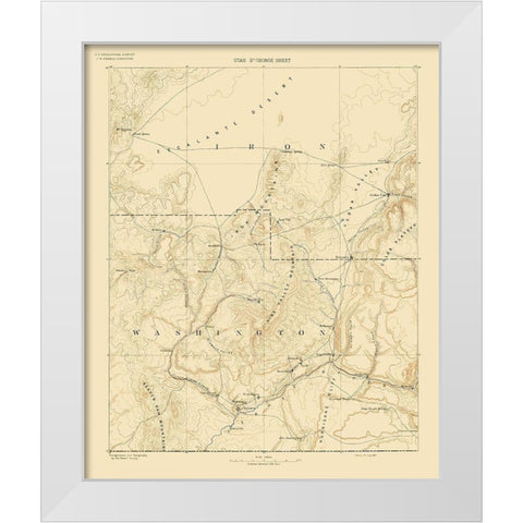 St George Utah Sheet - USGS 1891 White Modern Wood Framed Art Print by USGS