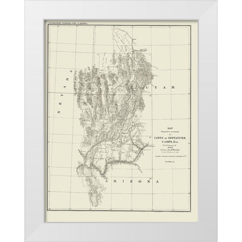 Nevada Utah Arizona Geographical - Wheeler 1872 White Modern Wood Framed Art Print by Wheeler