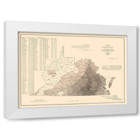 Slave Population Virginia - Kennedy 1861 White Modern Wood Framed Art Print by Kennedy