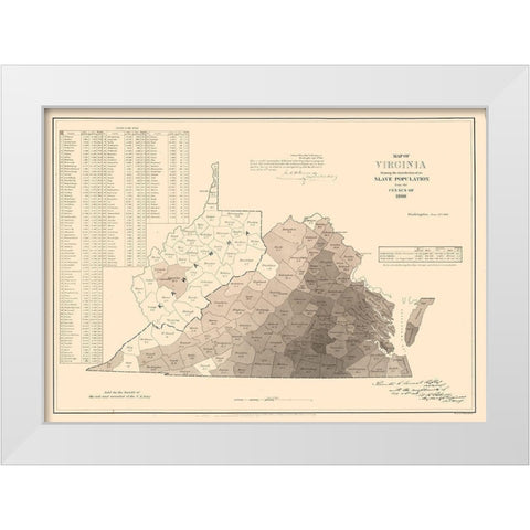 Slave Population Virginia - Kennedy 1861 White Modern Wood Framed Art Print by Kennedy