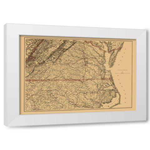 Virginia Southern and Northern North Carolina 1865 White Modern Wood Framed Art Print by USCS
