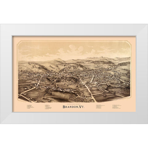 Brandon Vermont - Burleigh 1890  White Modern Wood Framed Art Print by Burleigh