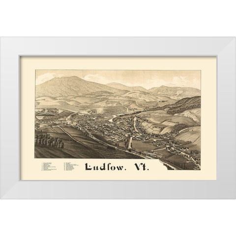 Ludlow Vermont - Burleigh 1885 White Modern Wood Framed Art Print by Burleigh