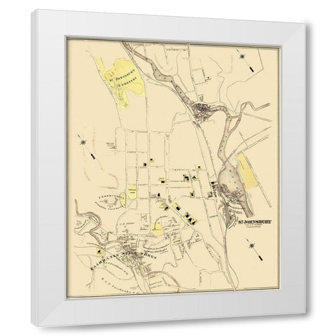 St. Johnsbury Vermont Landowner - Beers 1876 White Modern Wood Framed Art Print by Beers
