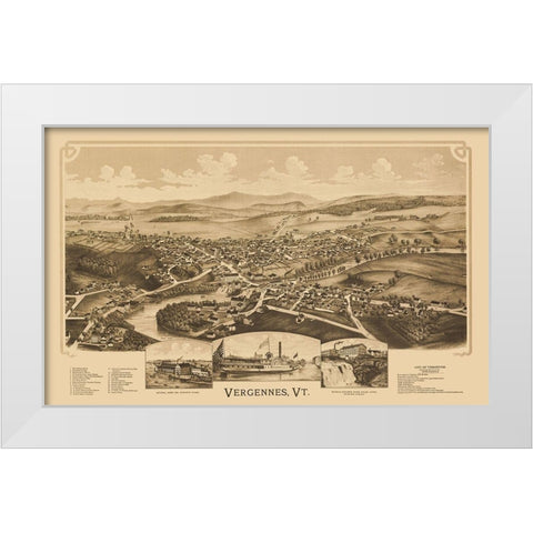 Vergennes Vermont - Burleigh 1890 White Modern Wood Framed Art Print by Burleigh