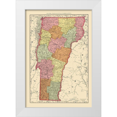 Vermont - Rand McNally 1897 White Modern Wood Framed Art Print by Rand McNally