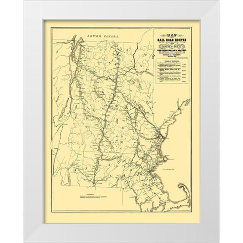 Portsmouth and Boston Railroad Routes 1848 White Modern Wood Framed Art Print by Parrott