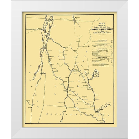 Boston to Burlington Proposed Railroad 1844 White Modern Wood Framed Art Print by Bufford