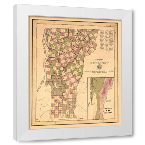 Vermont Geological - Thompson 1848  White Modern Wood Framed Art Print by Thompson