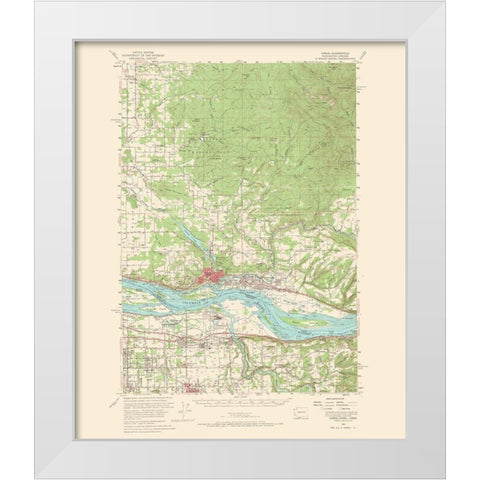 Camas Washington Oregon Quad - USGS 1966 White Modern Wood Framed Art Print by USGS