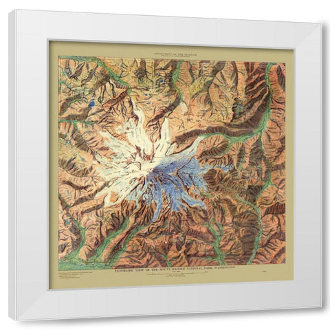 Mount Rainier National Park Washington White Modern Wood Framed Art Print by Renshawe