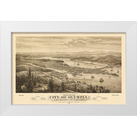 Olympia Washington - Glover 1879 White Modern Wood Framed Art Print by Glover