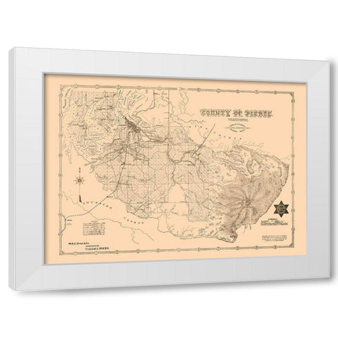 Pierce County Washington - Plummer 1890  White Modern Wood Framed Art Print by Plummer