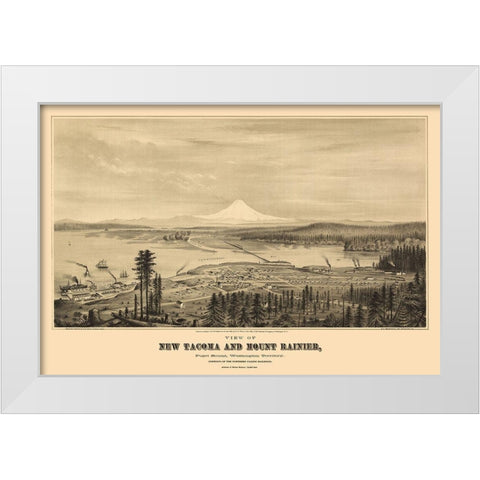 New Tacoma Mount Rainier Washington - Glover 1878 White Modern Wood Framed Art Print by Glover
