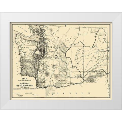 Washington Territory Public Survey - 1865 White Modern Wood Framed Art Print by Giddings