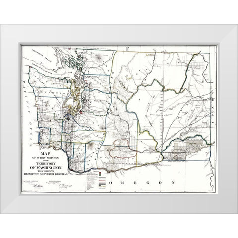 Washington Territory of Public Survey White Modern Wood Framed Art Print by Giddings