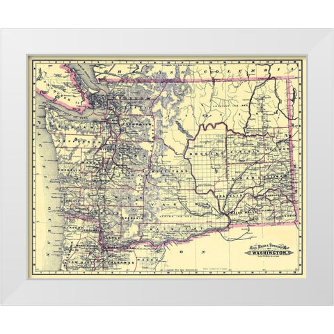 Washington Railroads and Townships - Grant 1887 White Modern Wood Framed Art Print by Grant