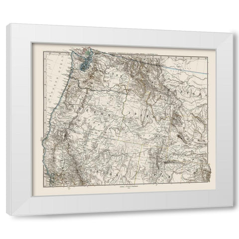 Northwest United States - Petermann 1872 White Modern Wood Framed Art Print by Petermann
