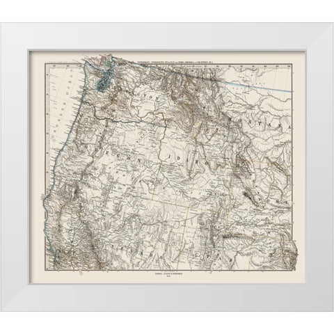 Northwest United States - Petermann 1872 White Modern Wood Framed Art Print by Petermann