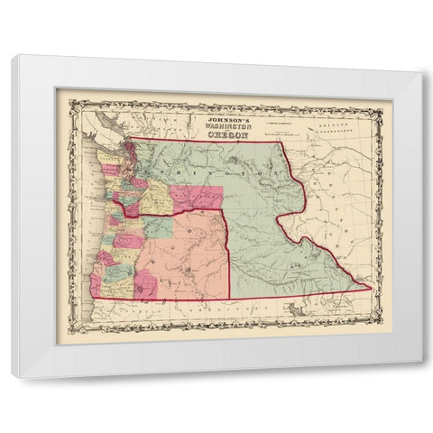 Washington, Oregon - Johnson 1860 White Modern Wood Framed Art Print by Johnson