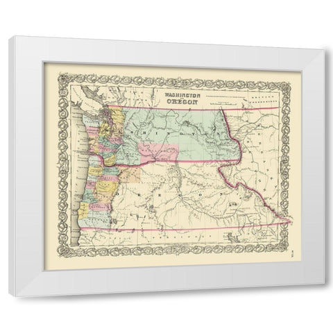 Washington, Oregon - Colton 1853 White Modern Wood Framed Art Print by Colton