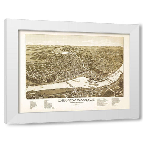 Chippewa Falls Wisconsin - Norris 1886  White Modern Wood Framed Art Print by Norris