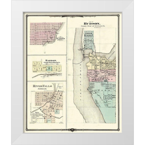 Hudson, Bayfield, River Falls Wisconsin White Modern Wood Framed Art Print by Snyder