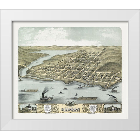 Hudson Wisconsin - Stoner 1870  White Modern Wood Framed Art Print by Stoner