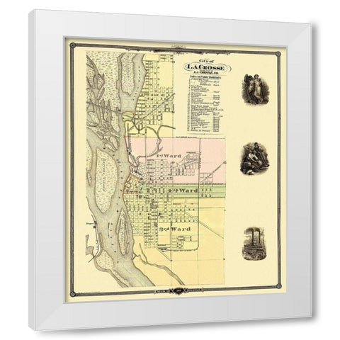La Crosse Wisconsin - Snyder 1878 White Modern Wood Framed Art Print by Snyder