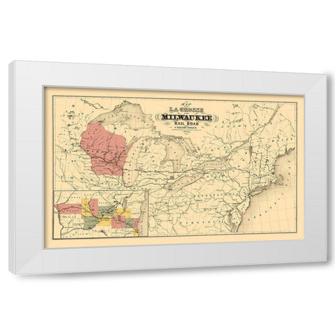 La Crosse and Milwaukee Railroad - Colton 1855 White Modern Wood Framed Art Print by Colton