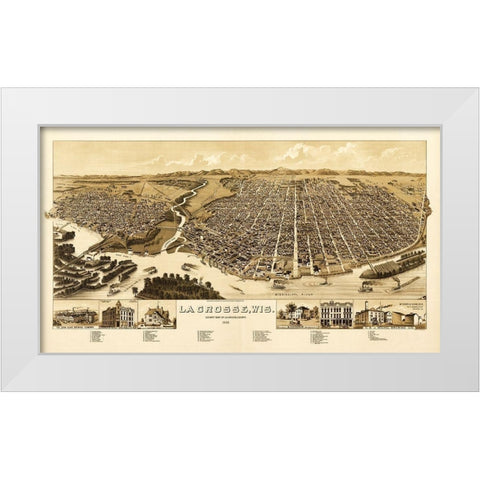 La Crosse Wisconsin - Wellge 1887  White Modern Wood Framed Art Print by Wellge