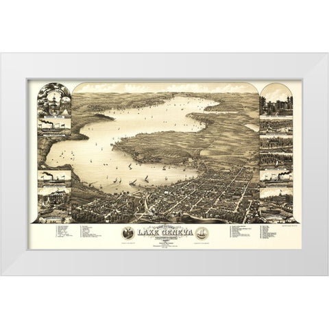 Lake Geneva Wisconsin - Poole 1882  White Modern Wood Framed Art Print by Poole