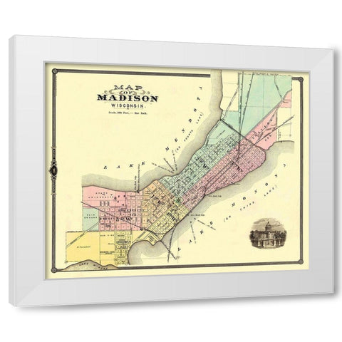 Madison Wisconsin - Snyder 1878 White Modern Wood Framed Art Print by Snyder