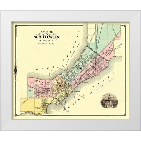 Madison Wisconsin - Snyder 1878 White Modern Wood Framed Art Print by Snyder