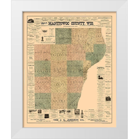 Manitowoc County Wisconsin - Hixon 1902  White Modern Wood Framed Art Print by Hixon