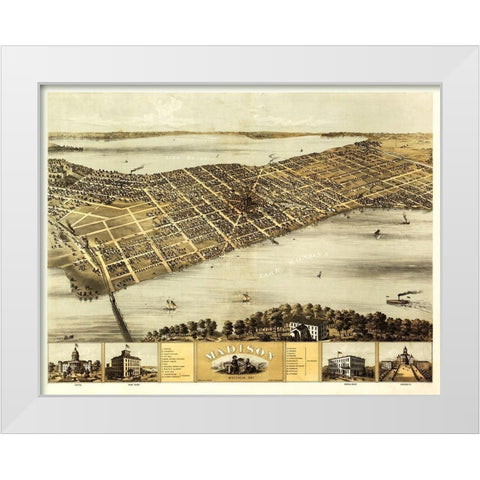 Madison Wisconsin - Norris 1867 White Modern Wood Framed Art Print by Norris