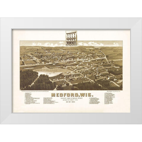 Medford Wisconsin - Norris 1885  White Modern Wood Framed Art Print by Norris