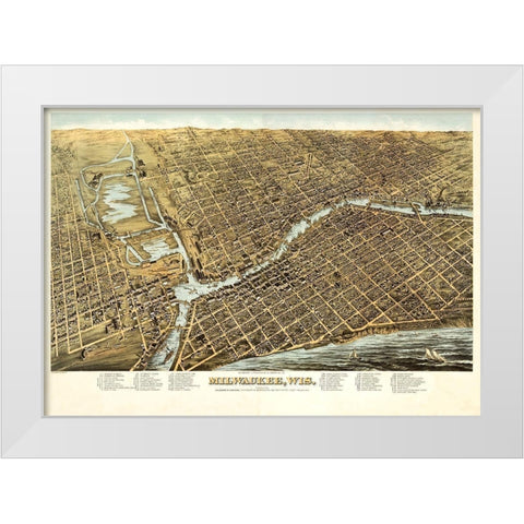 Milwaukee Wisconsin - Bailey 1872  White Modern Wood Framed Art Print by Bailey