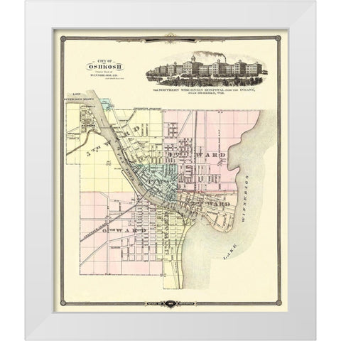 Oshkosh Wisconsin - Snyder 1878 White Modern Wood Framed Art Print by Snyder